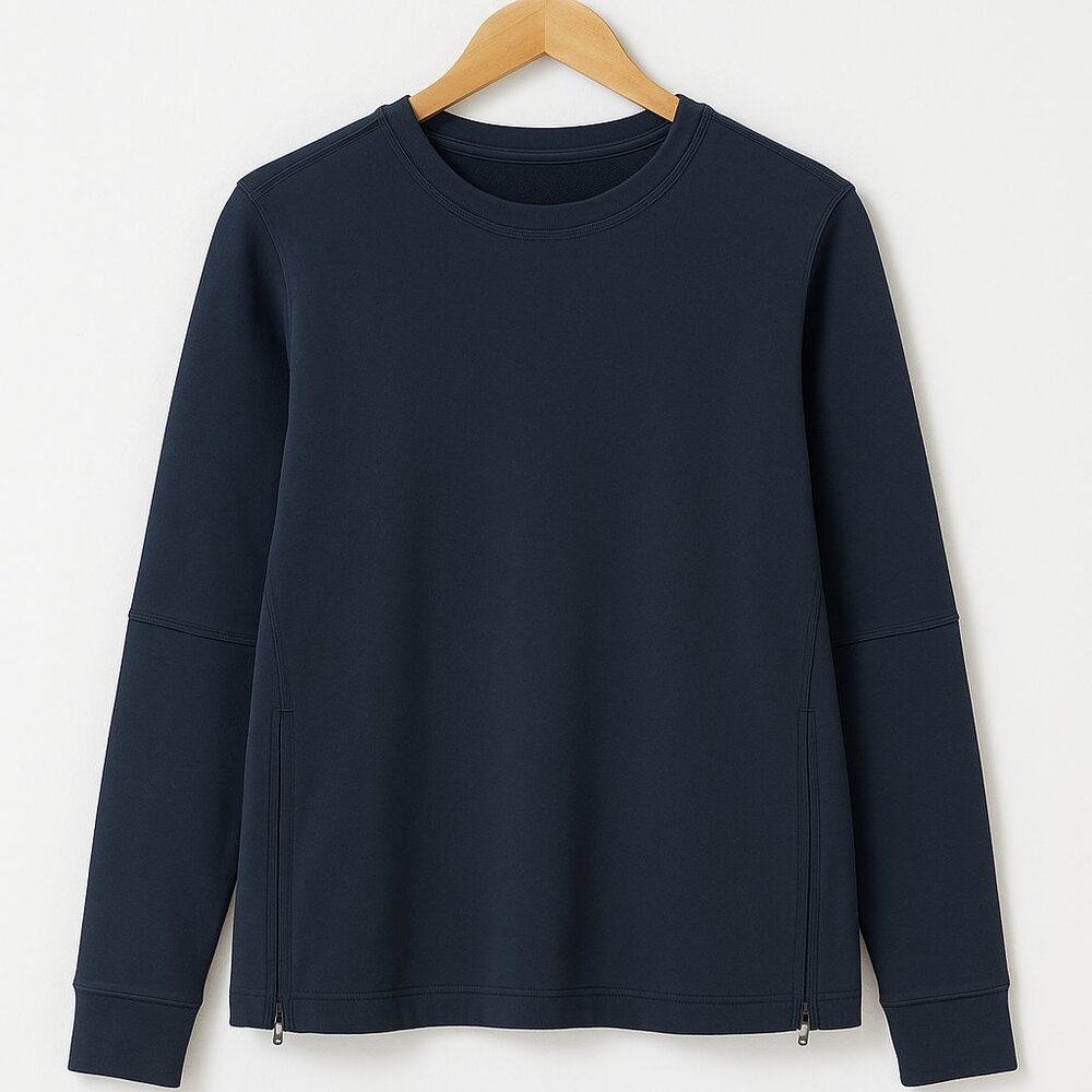 Lululemon Men’s Navy Terry Fleece Crewneck Sweatshirt w/ Side Zip Vents